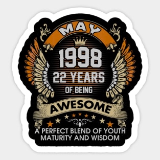 Born In MAY 1998 22 Years Of Being Awesome Birthday Sticker